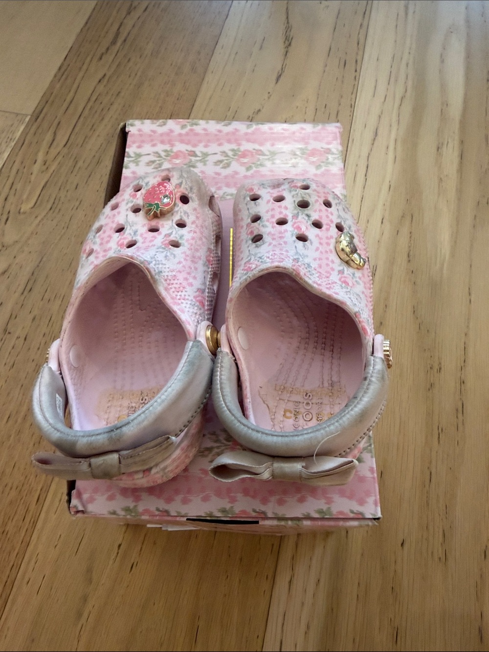 LoveShackFancy crocs Pink Floral Slip-On Sandals with Bow Accents